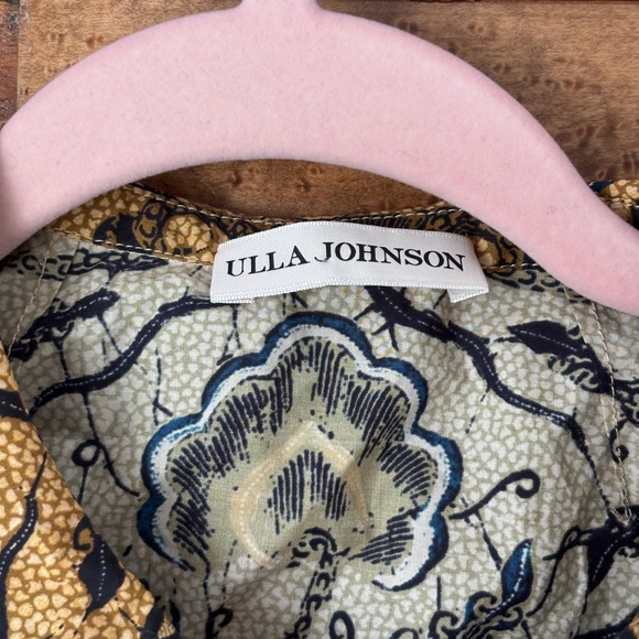 Ulla Johnson Gold and Navy Floral Jacquard Button Up Blouse (Sz 2) - Picture 4 of 7